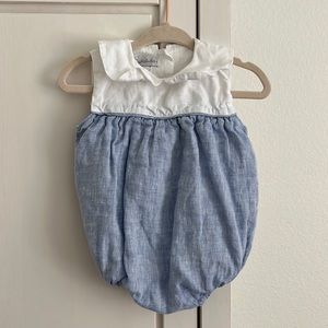 Pukatuka (EUC) | Peter Pan collar linen bubble romper jumper